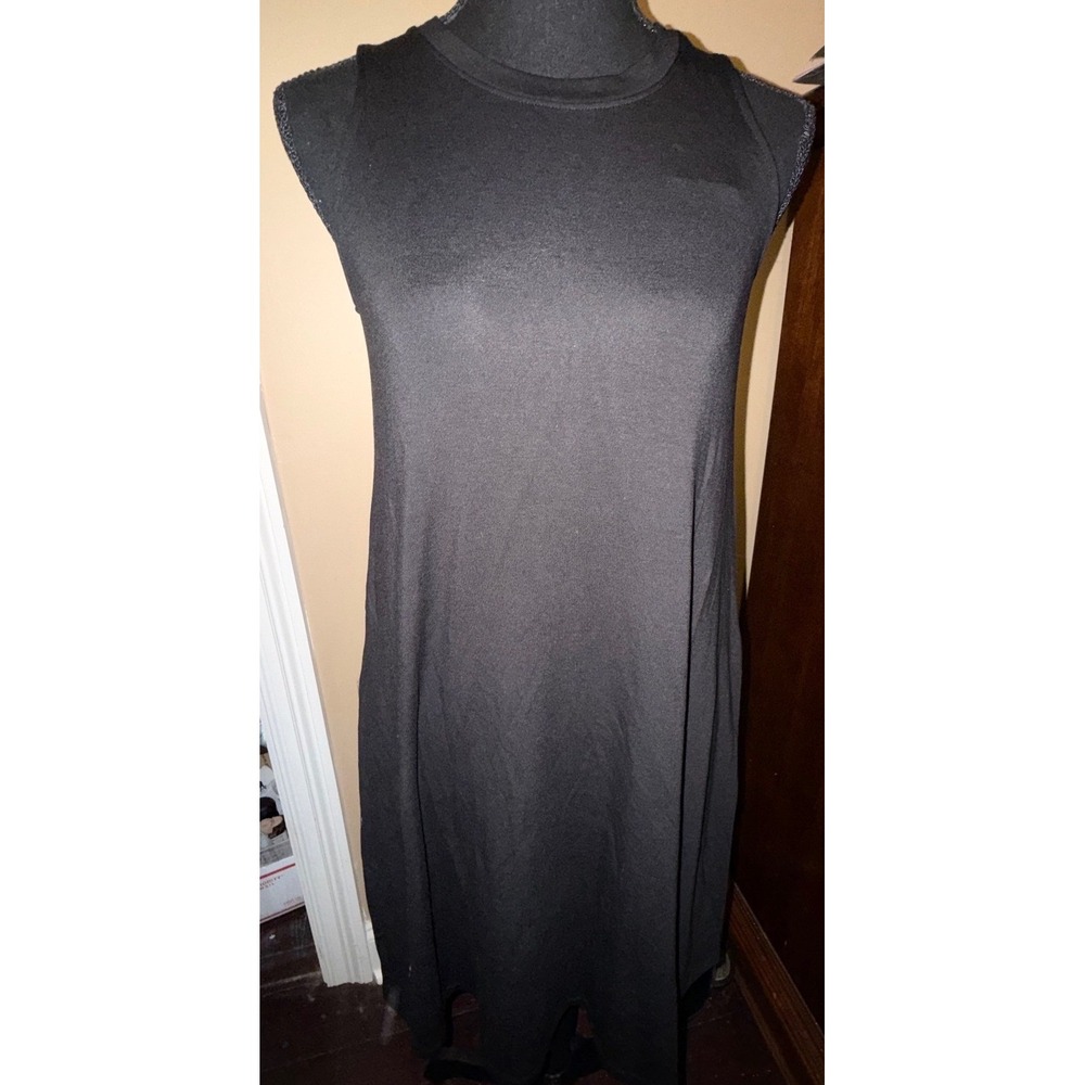 Time and Tru Sleeveless Knit Dress Womens XS Black NWT Pockets Relaxed Midi
